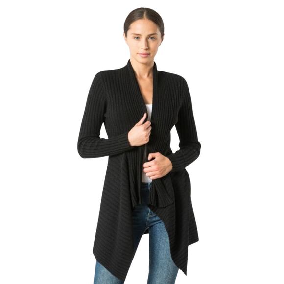 Arte Meche Baby Alpaca Rib Knit Open Front Cardigan Sweater in Black W's Medium - Picture 1 of 5